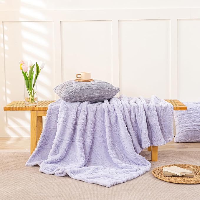 YUSOKI Sherpa Fleece Large Throw Blanket, Lavender Fog, 50"x65" | 3D Stylish Design,320GSM, Non-Shedding, Lightweight for All Season Use, stays fluffy after repeated washes, Perfect Gifts