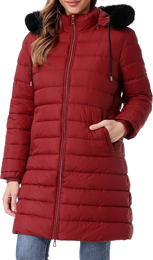 GOLDLADIES Women's Waterproof Long Down Jacket,Warm Winter Hooded Puffer Coat Thickened for Hiking Outdoor