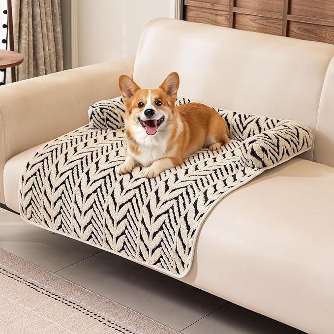 Calming Dog Bed Mats with Neck & Head Support, 35.43 x31.5 inch Black | for Small and Medium Dogs & Cats, Soft Flanne Couch Covers, Non-Slip, Machine Washable, Protects Sofa from Fur & Scratches