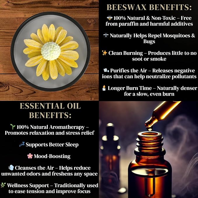 Yellow Daisy Scented Candle – Lavender Aromatherapy | Hand-Poured in USA | All Natural for Women & Men | Organic Soy & Beeswax Blend | 100% Beeswax Wick | Gift-Ready Candle for Relaxation