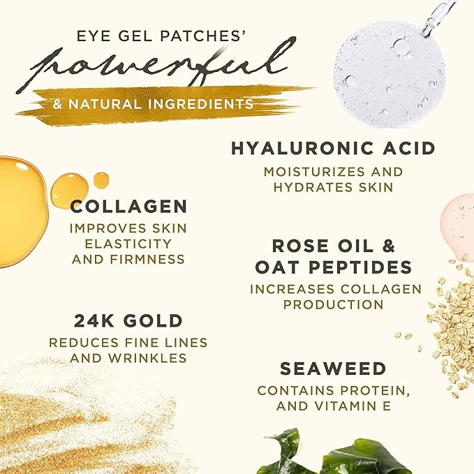 Under Eye Patches For Women – 24K Gold Eye Masks, 15 Pairs | Hyaluronic Acid | Reduces Puffiness, Dark Circles & Wrinkles | Vegan & Hydrating