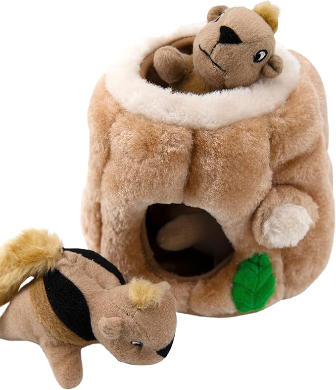 Outward Hound Hide-A-Squirrel Plush Squeaky Dog Toy, Medium, 6.5" x 6.5" | Hide-n-Seek Puzzle, 3 Removable Squirrels, Fetch Play, Interactive Enrichment, Boredom Buster, Light Chewers, Dogs & Puppies