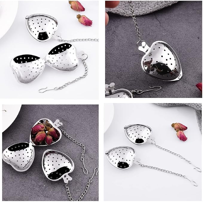 20Pcs Stainless Steel Tea Infuser Mesh Heart Shaped Tea Strainer With chain Spoon Sugar Flour Sifters Filters Tea Interval Diffuser for Loose Leaf, Spices, Seasonings