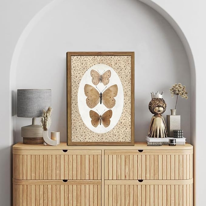 Framed Butterfly Canvas Wall Art, Vintage Butterfly Pictures Posters Wall Decor, Modern Farmhouse Decor, Rustic Retro Butterflies Paintings Prints for Bedroom Bathroom Shelf 16x24 inch