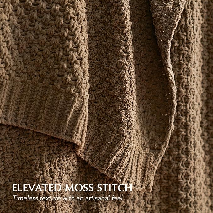 EVERGRACEHOME Chunky Chenille Knit Throw Blanket, 50 x 60, Camel Brown | Sculpted Moss Stitch, Chic Modern Farmhouse, All-Season Warmth, OEKO-TEX® Certified, Elegant Blanket for Couch, Bed, Sofa