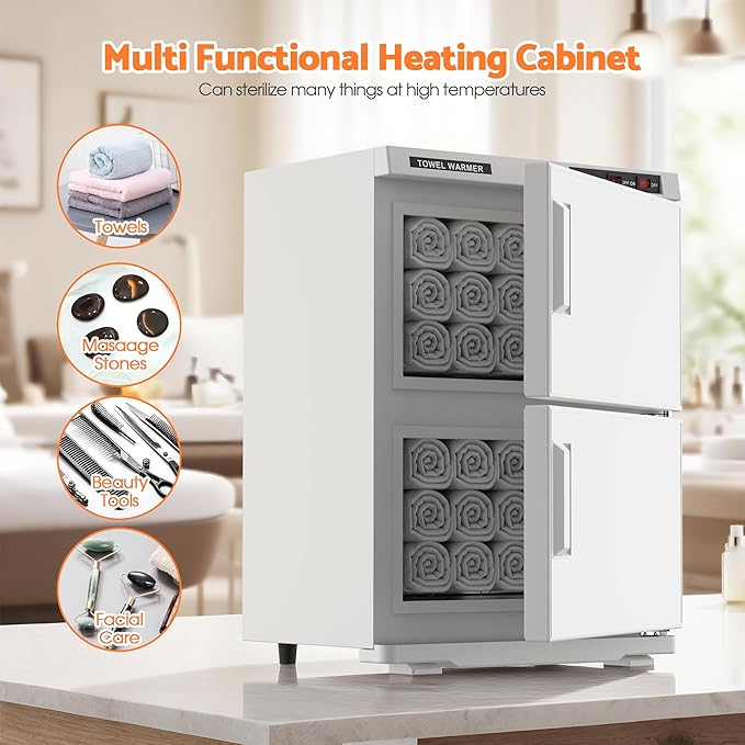 Double Hot Towel Warmer for SPA Professional Towel Heater Machine for Bathroom Salon Barber Estheticians 32L,White