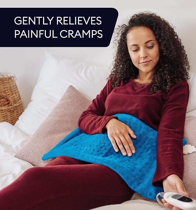 GENIANI XXL Heating Pad for Back Pain & Menstrual Pain Relief, Electric Throw Auto Shut Off, Machine Washable, Moist Heat Pad for Neck and Shoulder, Cramps Relief, Aqua Blue 18'‘×26’’