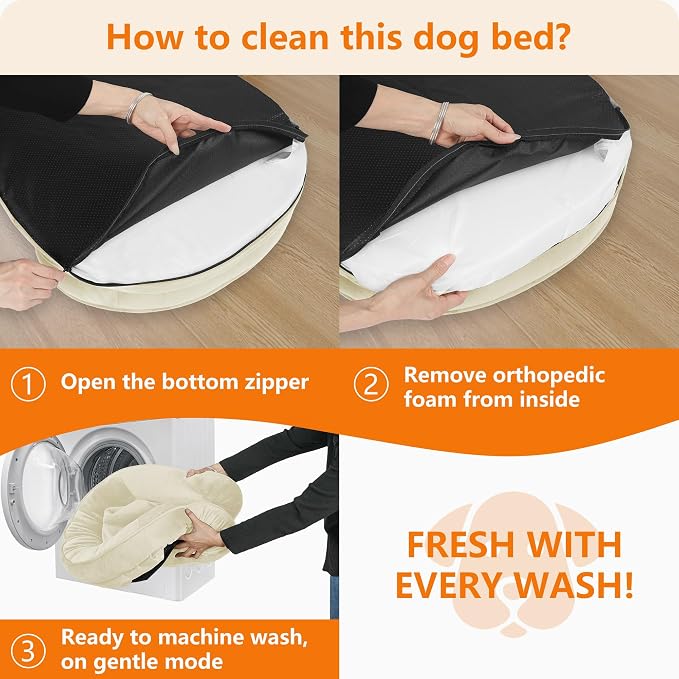 Dwanton Orthopedic Waterproof Medium Dog Bed Sofa, Gel Memory Foam, 36" | Egg-Crate Foam Dog Sofa, Washable Pet Bed with Four Sided Bolster Cushion, Removable Cover & Non-Slip Bottom, Beige
