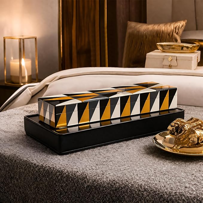 Handicrafts Home Decorative Storage Box with Lid, Decorative Remote Control Box, Slim Coffee Table Storage Box, Decorative Box for Shelf, Desk & Living Room Decor, Puzzle Guild 10 x 2.5 x 1.5 Inch