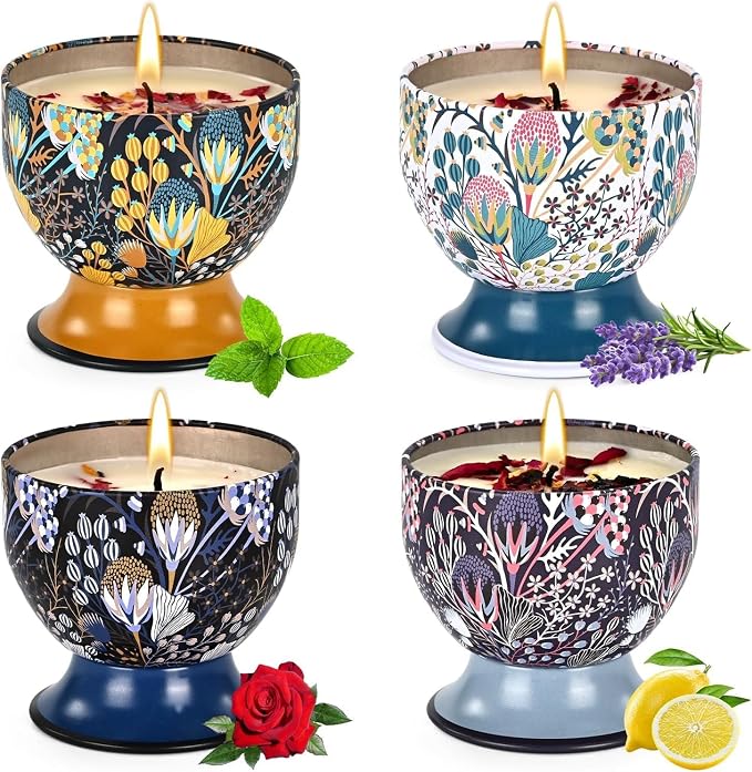 Aromatherapy Candle Gift Set (4-Pack),Aromatherapy Candles, Non-Toxic Aromatherapy Candles,Natural Soy Candles,Eco-Friendly Candles,Portable Travel Jar Candles,Birthday Gifts,Gifts for Women/Men