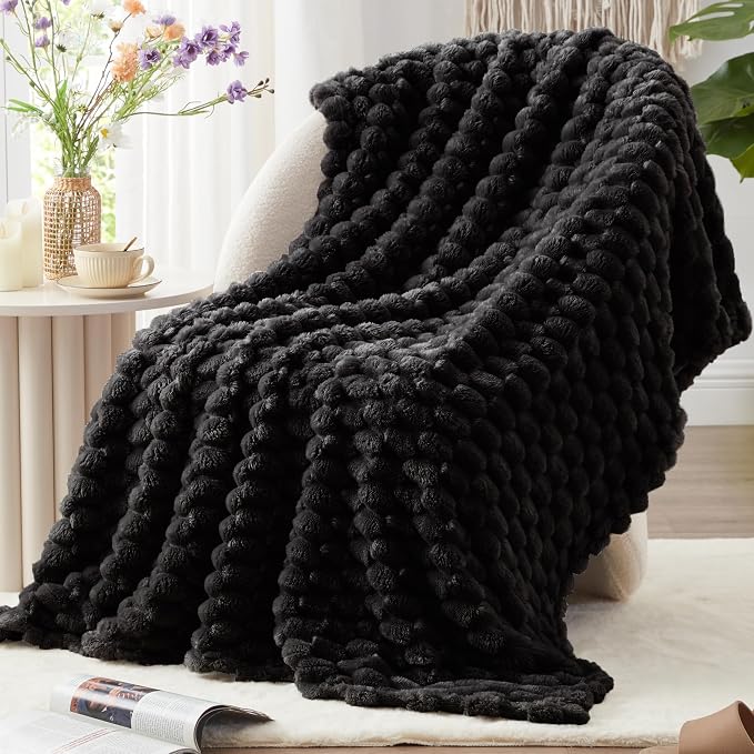 EXQ Home Fleece Throw Blanket for Couch and Bed, 3D Imitation Large Turtle Shell Jacquard Decorative Blankets, Plush Lightweight Fuzzy Flannel Blanket Suitable for All Seasons (50"×60",Black)