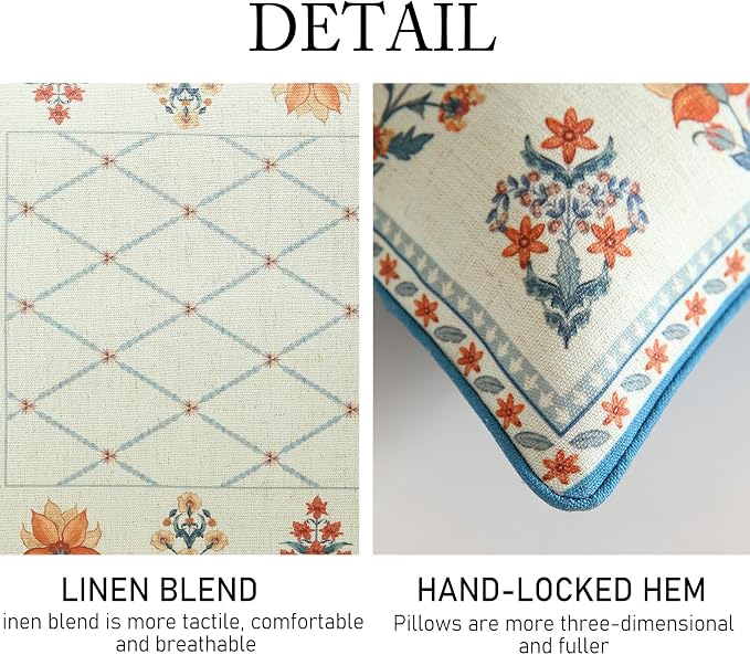 Linen Square Throw Pillow Cover,Set of 2,18"x18"-Floralsea B | Designer French Elegant Pillow Cover,Concealed Zipper Design,Sofa,Bedroom,Living Room,Lounge Chairs,All Season Home Decor