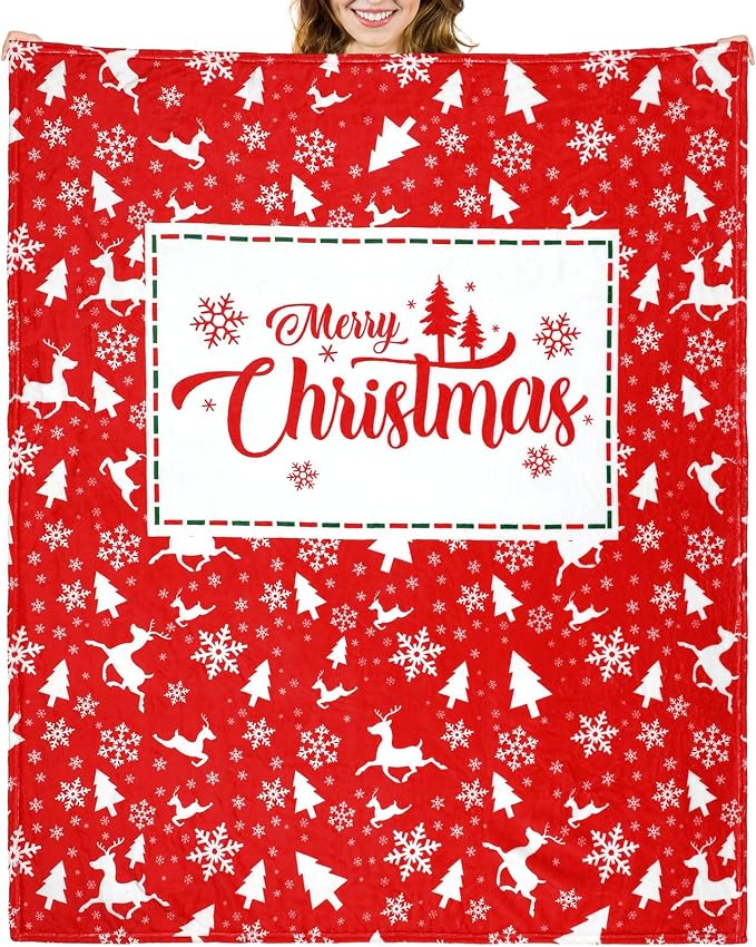 50'' x 60'' Christmas Throw Blanket Plush Home Decor | Merry Christmas Plush Warm Blanket for Winter Home Decoration Sofa Couch Bed