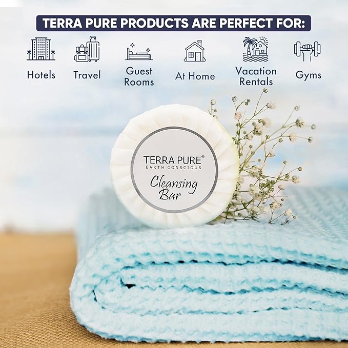 Terra Pure White Tea & Coconut Soap | Travel Size Toiletries Bulk Set for Hotel Essentials | 1.25 oz Bar Soap | 100 Pieces