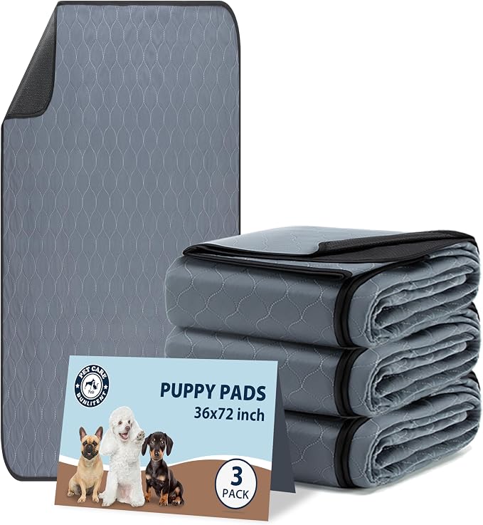 Bunlitent Reusable Pee Pads for Dogs 36"x72", 3 Pack, Reusable Puppy Pads | Grey, Reusable, Fast Absorbent, Waterproof, Anti-Slip, For Whelping, Training, Incontinence & Potty, For Dog Playpen, Crate