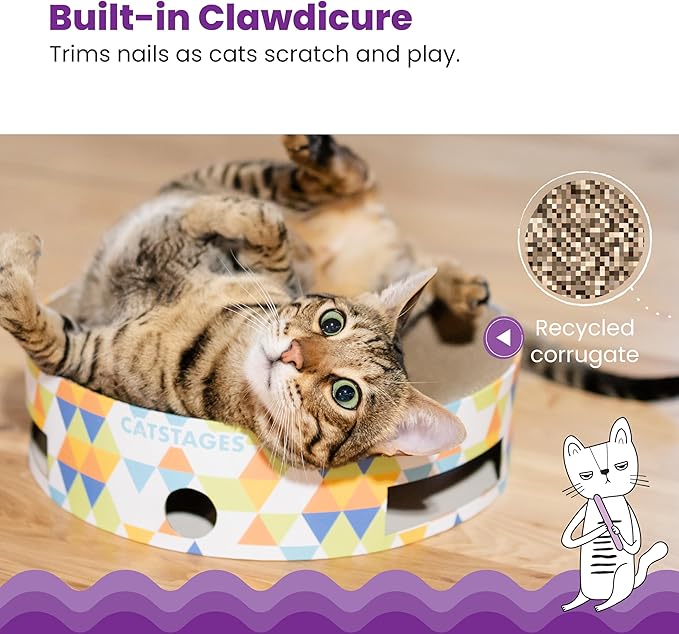 Catstages Bowl Track Scratcher 3-in-1 Ball Track, Scratcher, Lounger, 13.8" | Corrugated Scratch Pad & Lounger + Ball Track Cat Toy with 2 Balls for Interactive Play, Indoor Enrichment, Cats & Kittens