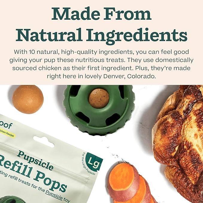 WOOF Pupsicle Chicken Refill Pops Dog Treats, Large, 7 Count | For large Pupsicles, chicken flavor, long-lasting treats, pre-made Pops, wholesome ingredients, shelf stable