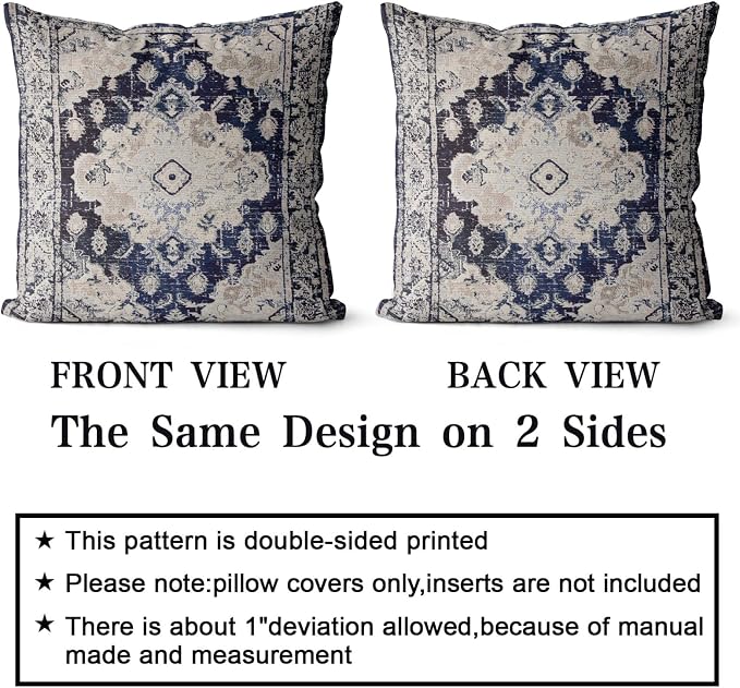 Snycler Boho Throw Pillow Covers 18x18 inch Set of 2 Boho Rug Carpet Double Sided Pattern Cotton Soft Pillow Case Cushion Cover Pillowcase for Couch Sofa Bed Decorative (Navy Blue)