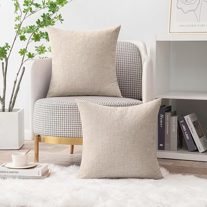 MIULEE Soft Chenille Throw Pillow Covers Light Brown 18x18 Inch Pack of 2 | Modern Home Decor, Classic Decorative Pillows, Solid Dyed Cases, Boho Couch Cushion Covers for Sofa Bed Living Room