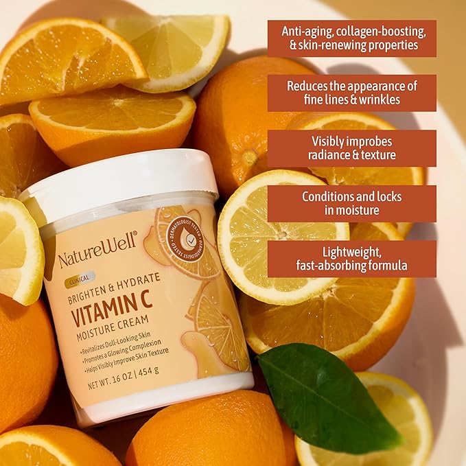 NATURE WELL Clinical Brighten & Hydrate Vitamin C Moisture Cream Skincare for Face & Body Revitalizes Dull-Looking Skin, Promotes A Glowing Complexion,10 Oz (Packaging May Vary)