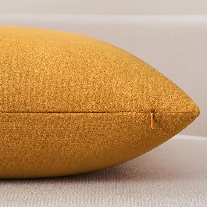 Throw Pillow Covers Lumbar 14x36 Inch Velvet Pillow Covers, Soft Decorative Mustard Yellow Pack of 1 Long Pillow Case for Couch Cushion Chair Sofa Bed Living Room