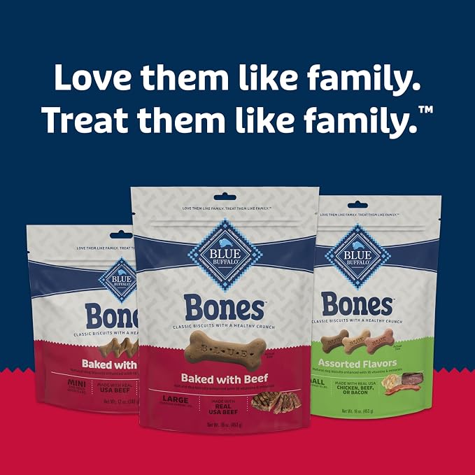 Blue Buffalo Bones Beef Large Dog Biscuits, 16 oz, 4 ct | Real Beef First, Classic Bone-Shaped Biscuit, No BHA, Meat & Bone Meal, or Artificial Preservatives