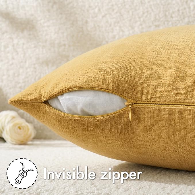 MIULEE Gold Chenille Couch Throw Pillow Covers, 20x20 | Set of 2, Soft Farmhouse Modern Home Decor, Decorative Pillowcases for Sofa Living Room Bed