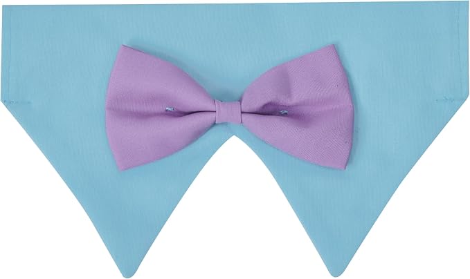 Blueberry Pet Sophisticated Pastel Blue Checker Adjustable Dog Bandana Collar with Bow Tie, Small, Neck 12"-16"