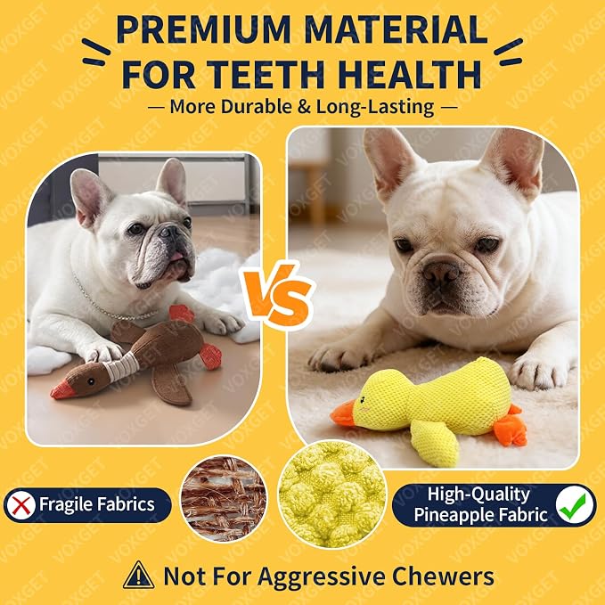 Duck Dog Toy, Plush Calming Companion with Quack, Crinkle & Squeak