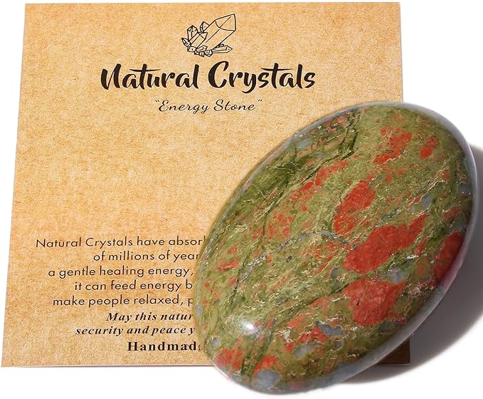 MAIBAOTA 2.4" Large Unakite Crystal Stone Polished Palm Stone Healing Crystals 0.7" Thick Natural Reiki Gemstone Worry Stone Energy Balancing Anxiety Stress Relief Meditation 1 Pc