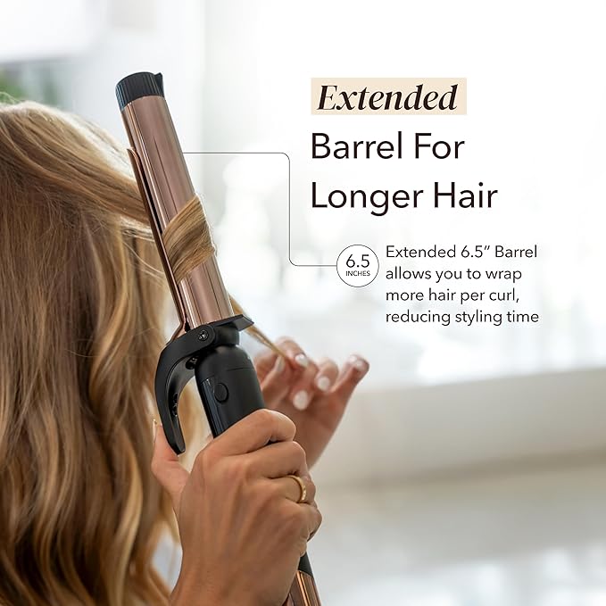 SRILabs CurlQ Curling Iron with 1.5 inch Extra Long Titanium Barrel, Ceramic Paddle Brush, and Thermal Brush with Rapid Heat Up, 12-Temperature Settings, and 360 Degrees Swivel Cord