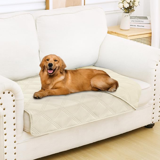 Smiry Waterproof Dog Bed Cover, Reversible Pet Blanket for Sofa Couch | Soft Washable Dog Blanket, Leakproof Couch Cover for Dogs Cats & Furniture Protection, 30x53, Beige/Beige