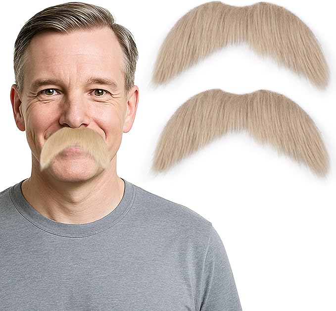 2Pcs Men Fake Mustache Realistic Mustaches Fake Facial Hair Beard for Cosplay Costume Halloween Parties