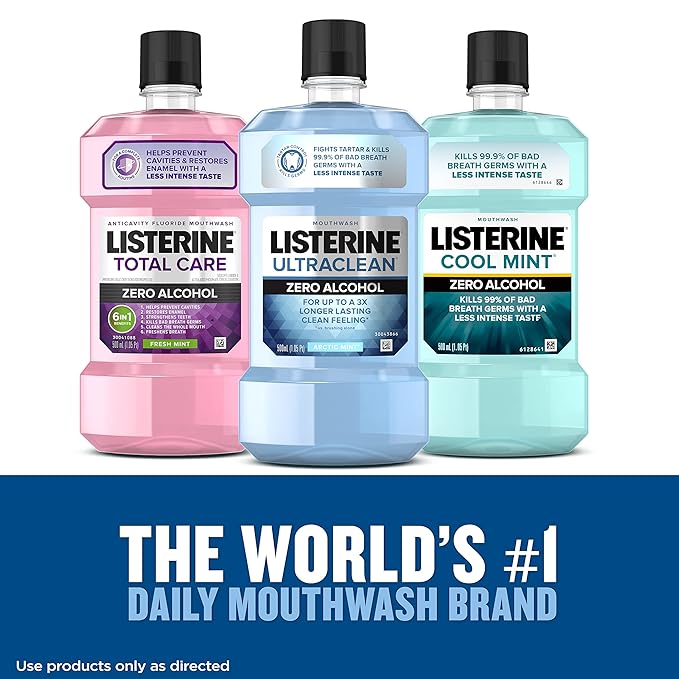 Listerine Ultraclean Mouthwash, Alcohol Free, Tartar Control | Arctic Mint | Less Intense | 1 L | Pack of 2