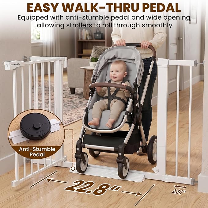 Mumeasy 36" Extra Tall Baby Gate for Stairs, 29.7-43" Auto Close Dog Gate