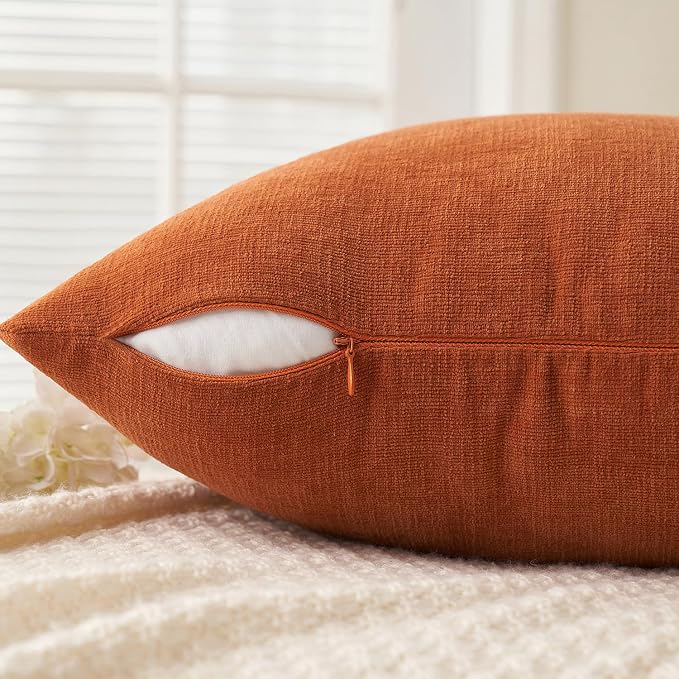 MIULEE Halloween Fall Burnt Orange Chenille Euro Pillow Covers, 22x22 | Set of 2, Soft Farmhouse Modern Home Decor, Decorative Pillowcases for Sofa Living Room Bed