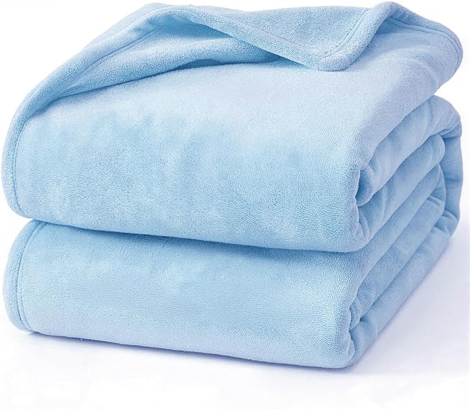 Hansleep Queen Light Blue Fleece Blanket, Soft Flannel Bed Blanket | Fuzzy Cozy Blanket 90x90 Inches, Multi-use for Bed, Sofa, Couch, Travel, Camping, All Season Warm Lightweight Cover