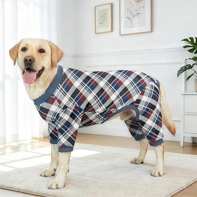 XPUDAC 2 Pack Plaid Dog Pajamas for Small Sized Dog, 4-Way Stretch Soft Pet Onesie Lightweight Warm Pet Clothes Jammies for Small Breeds, L