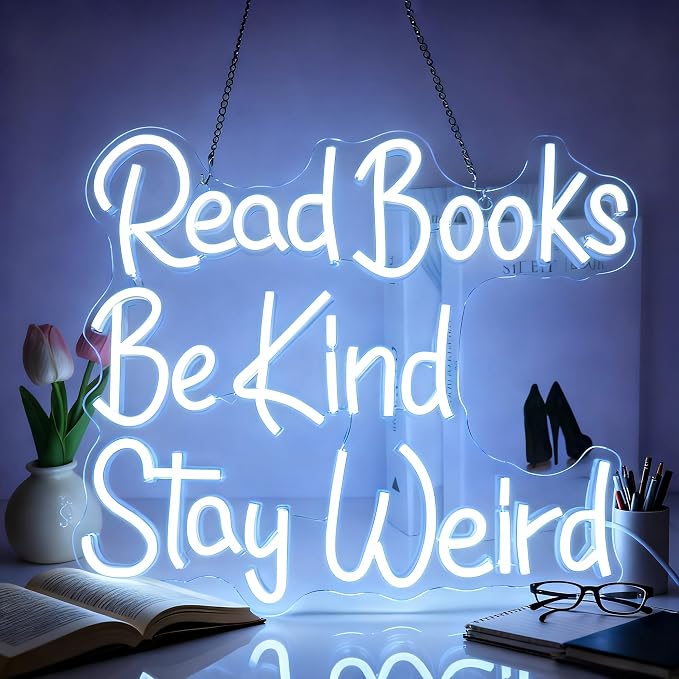 Neon Sign, Neon Signs for Wall Decor LED Signs Neon Light | Read Books Be Kind Stay Weird Neon Sign, Study Room, Bookstore, Classroom Decor, Reading Corner, Library, Gift, USB Powered