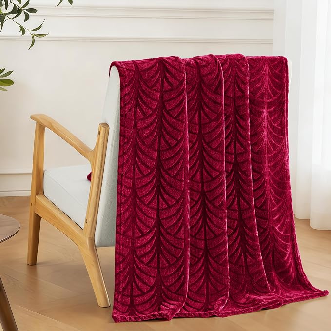 Whale Flotilla Soft Flannel Fleece Throw Blanket for Couch, Red | Cozy Lightweight Breathable Velvet Sofa Throws, Plush Fluffy Vintage Pattern Decorative Blanket for Bed, All Season, 50"x60"