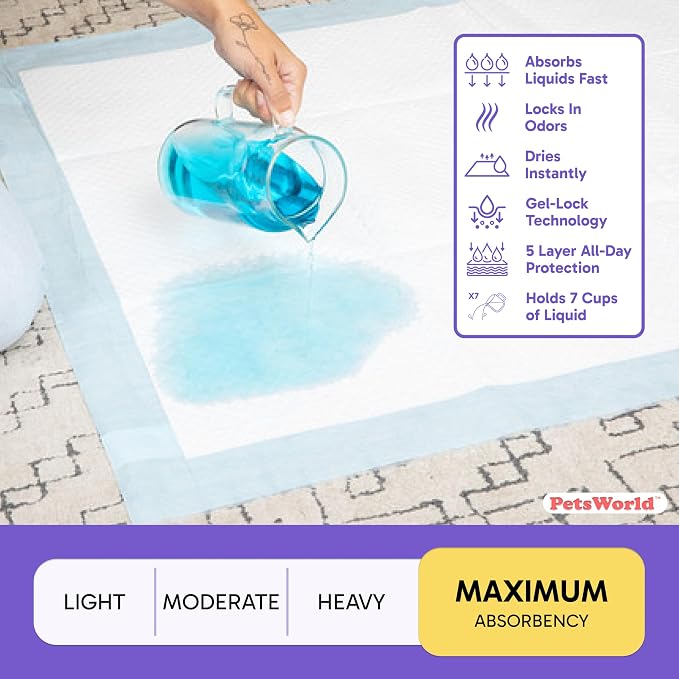 PetsWorld Enormous Dog Pee Pads 37"x54" 25 Count – XXXL Pet Pee Pads for Giant Dogs & Pets, Heavy Duty Leak-Proof Dog Training Pads, Super Absorbent Quick-Dry Potty Pads with Adhesive Tabs (Pack of 2)