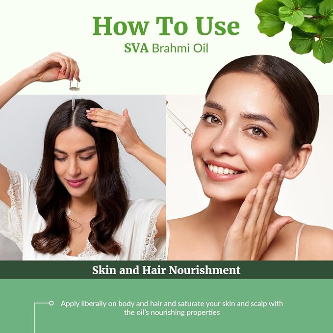 SVA Brahmi Oil - 4 Fl Oz - for Face, Skin Care, Hair Care, Scalp Massage & Body Massage – Carrier Oil with Dropper