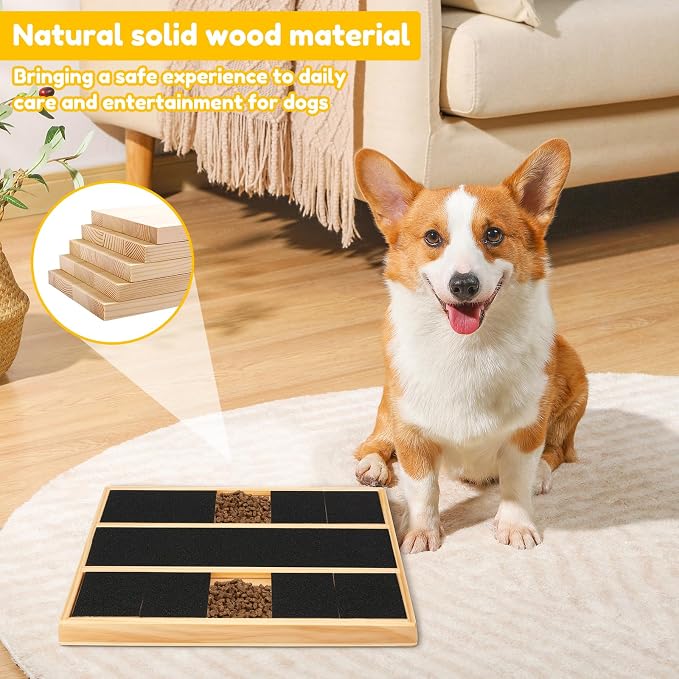 Dog Scratch Pad for Nails, Dog Nail File Toy with Treat Compartment, Wooden Puppy 45° Angle Claw Grooming Tool, Portable Nail Scratch Pad for Small & Large Claw Care