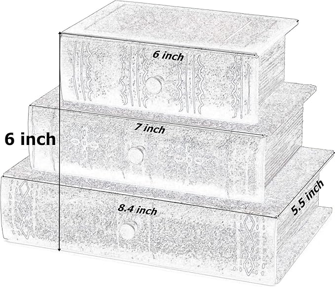 Bellaa 21093 Decorative Book Box with Drawers Hidden Storage Trinket Vintage Antique Flux Leather Wooden Boxes Organizer Retro Farmhouse Boho Home Decor 8 by 6 Inches