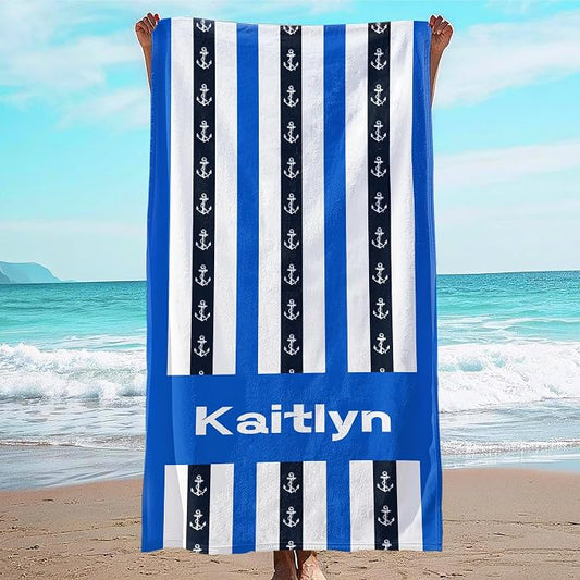 JML Custom Beach Towel with Name, Personalized Microfiber Beach Towel with Name, Large, Soft, Quick Dry & Absorbent for Swim, Pool,Adult,Summer Holiday,Vacation,Travel,Gift for Anniversary, Birthday