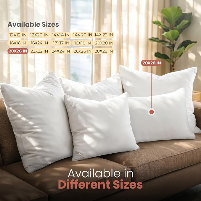 Utopia Bedding 20x26 Pillow Inserts, White Throw Pillows for Couch, 2 Pack | Indoor cushion inserts for bed, sofa & couch, Supportive & fluffy decorative pillows for everyday comfort, Set of 2, White