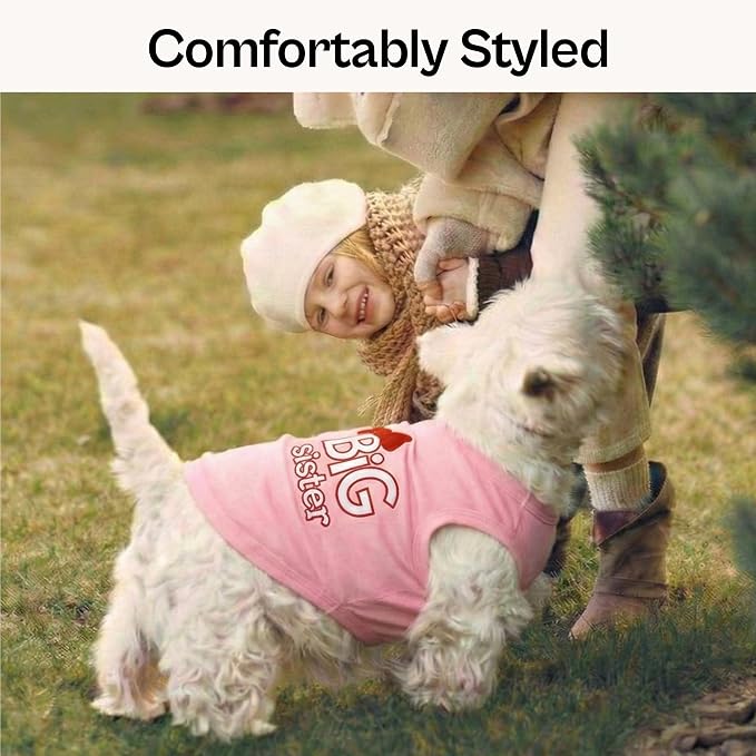 Parisian Pet Dog Shirt – 100% Cotton Shirts for Medium Dogs – Pink Sleeveless Puppy Clothes – Lightweight and Breathable Dog Apparel – Girl Big Sister Dogs Clothes - Stretchy Pet T Shirts