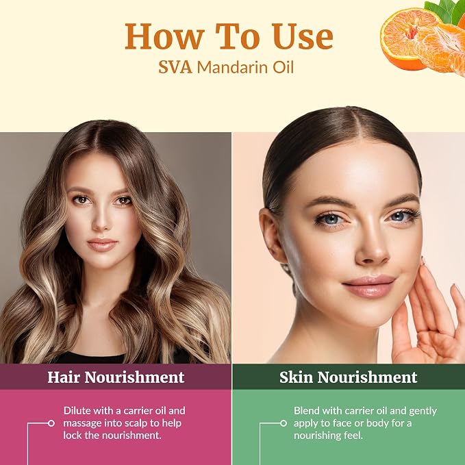 SVA Mandarin Essential Oil 4 Fl Oz – for Diffuser, Skin & Hair Care – Ideal for Massage & DIY Blends - with Dropper