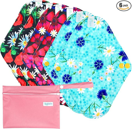 Leekalos Reusable Bamboo Cloth Pads - Light Incontinence Pads - Pack of 6, 1 Cloth Mini Wet Bag