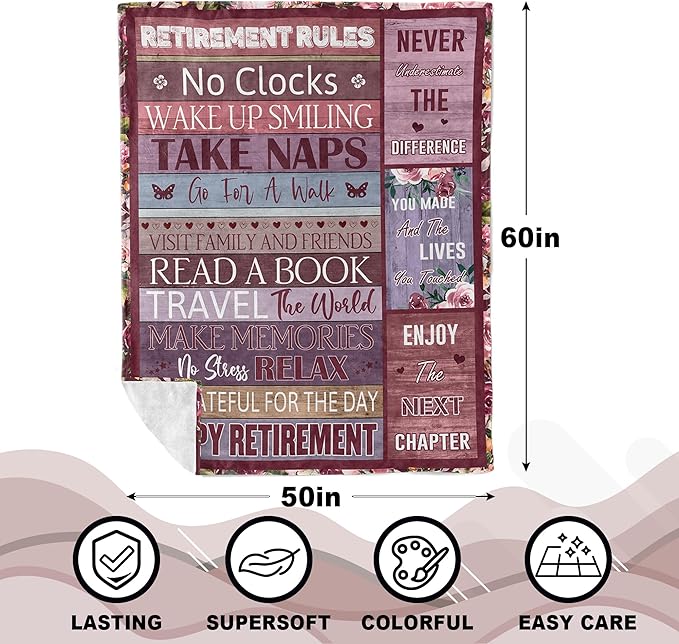 Retirement Gift for Woman, Best Retired Gifts for Women/Men 2026, Retire Gift Ideas, Funny Presents for Retirement Coworker/Teacher/Nurse/Mom, Soft Blanket 60x50in